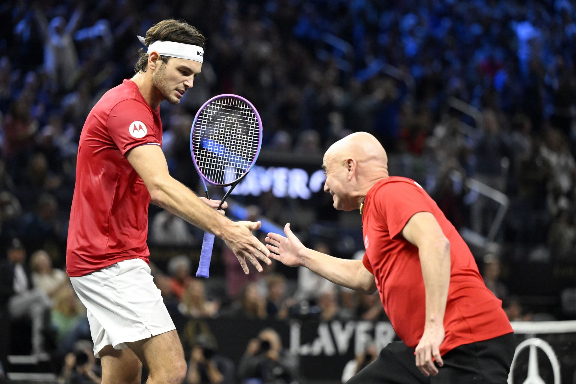 Taylor Fritz and Andre Agassi pictured at the 2025 Laver Cup | Image Source: Getty
