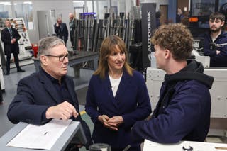 Sir Keir, left, and Chancellor Rachel Reeves, centre, both backed Mr McSweeney during their visit to a further education college in Wales on Thursday (Temilade Adelaja/PA)