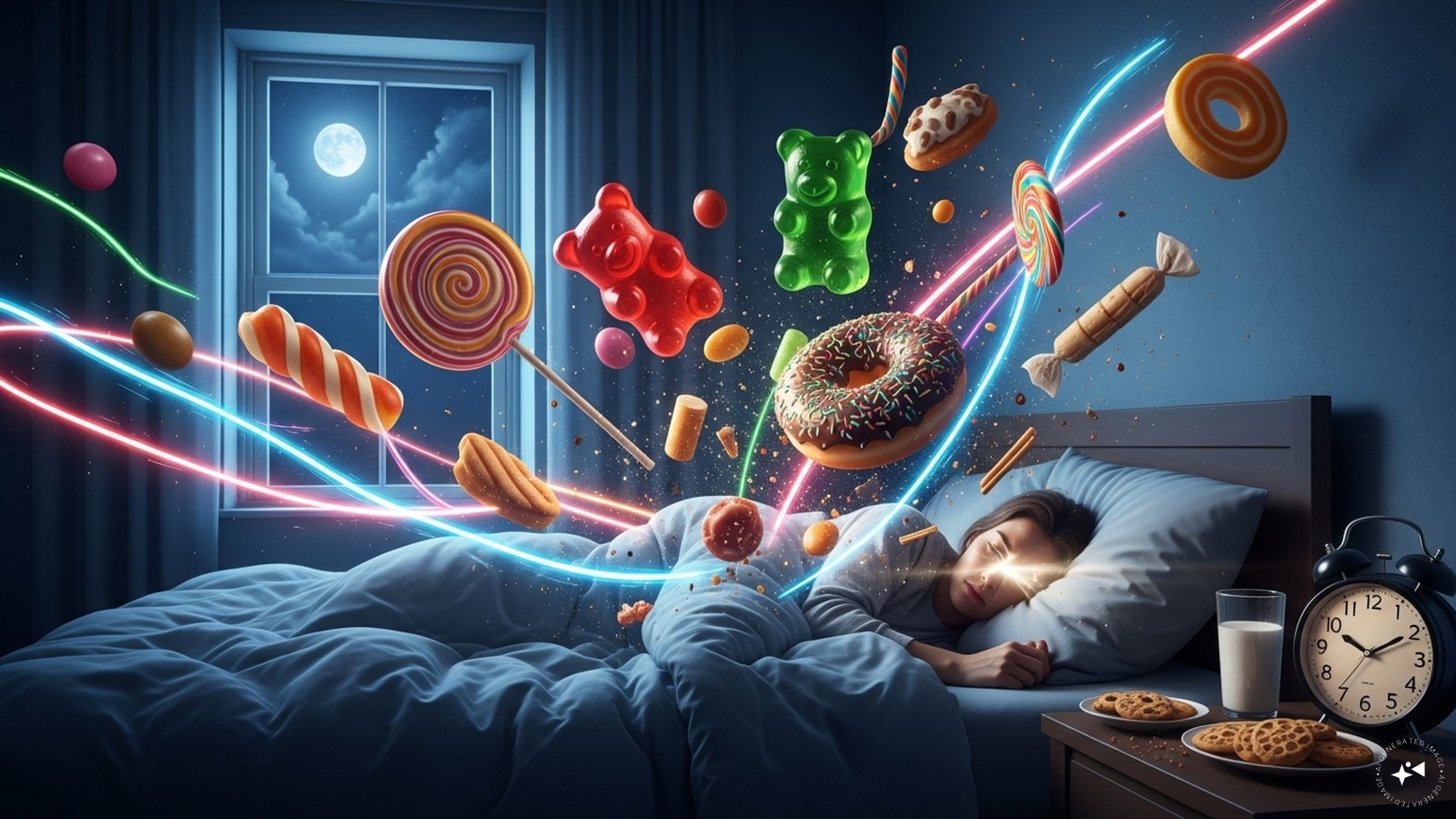  Sugary Snacks: Candies, pastries, and desserts spike blood sugar levels. This sudden surge can give you energy and disturb your body’s natural sleep rhythm.